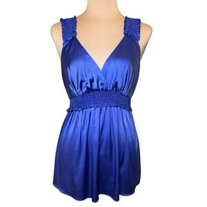 Bcbgmaxazria Royal Blue Satin Blouse Top Shirt Tank Size Medium‎